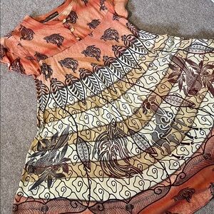 Tropical fish short sleeve mini dress orange brown large Mayla